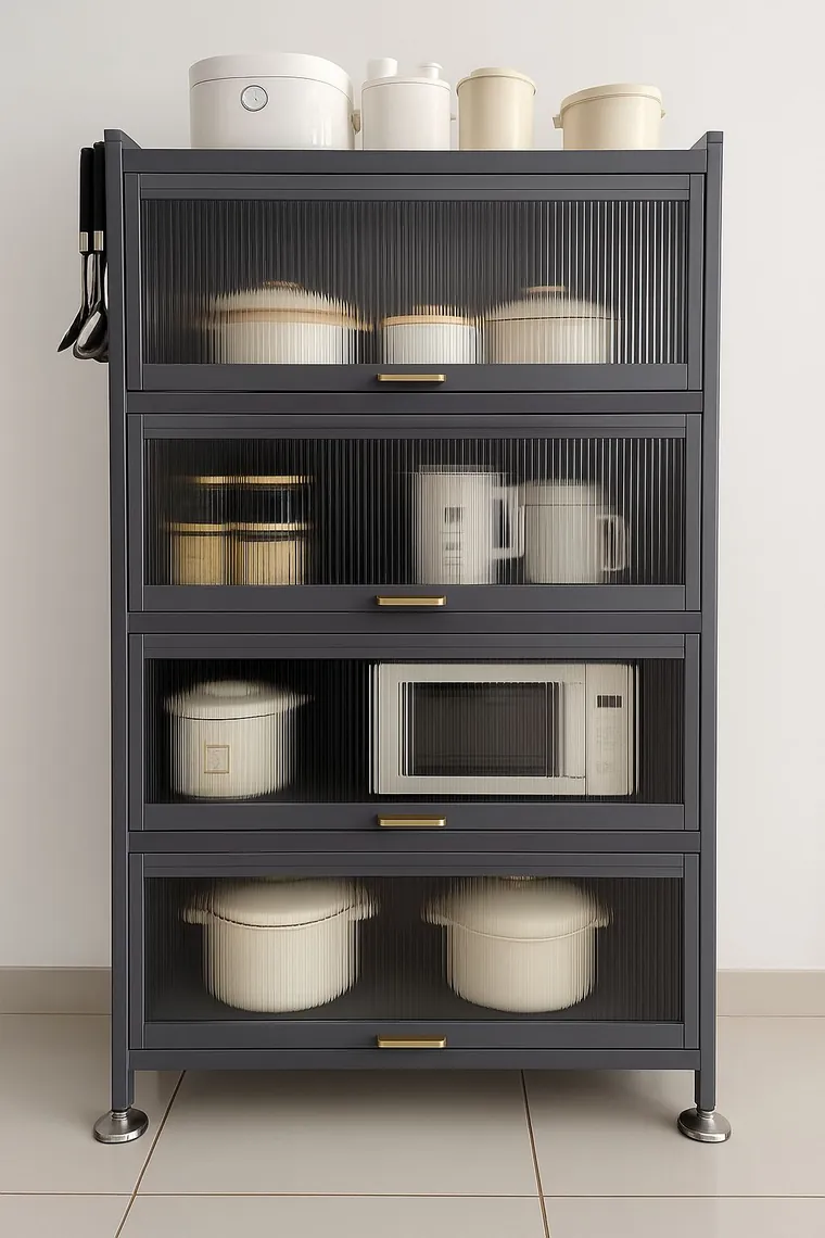Armario FlexHome organizando ollas, electrodomésticos y utensilios de cocina